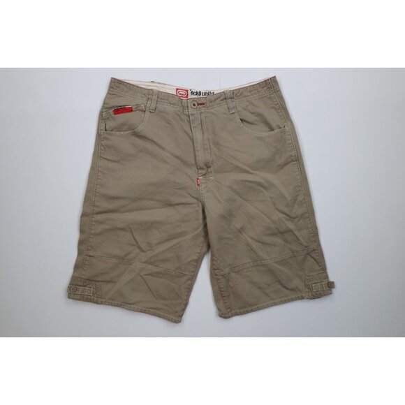Vintage 90s Y2K Ecko Mens 34 Faded Baggy Hip Hop Military Style Shorts Beige - Picture 1 of 15